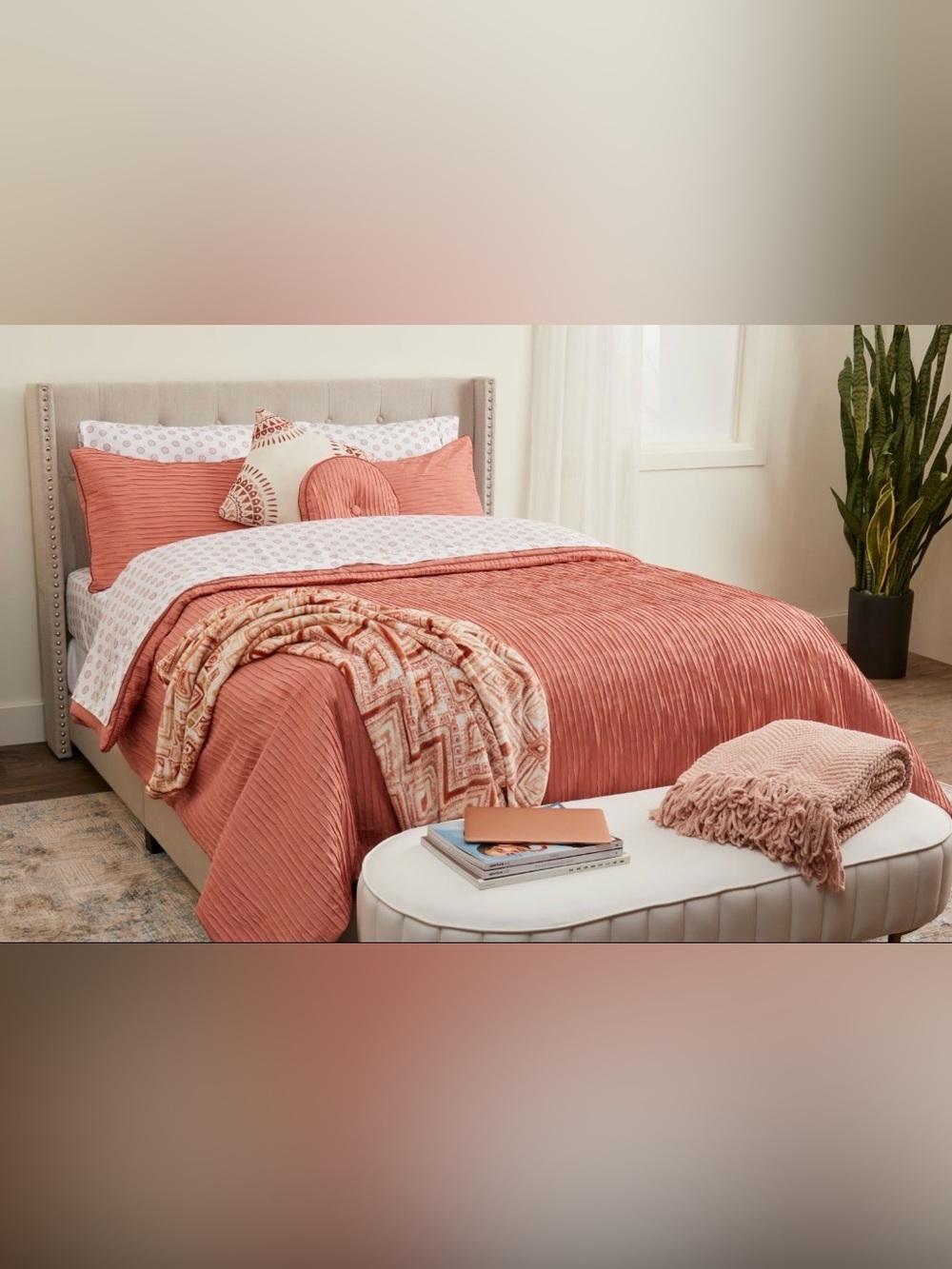 New Nicole Miller 10 Piece Canyon Clay Coral Queen Comforter Set